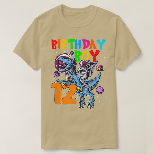 12 Years Old Birthday Boy Astronaut Riding 12th Di T Shirt (Design framsida)