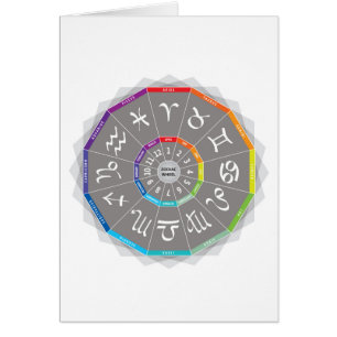 12 Zodiac Signs Astro Wheel Multifärgat regnbåge Hälsningskort