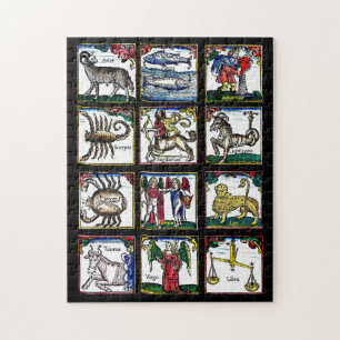 12 Zodiac Tecken Birthday astrology Symboler art Pussel