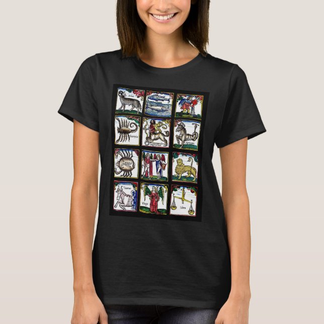12 Zodiac Tecken Birthday astrology Symboler art T Shirt (Framsida)