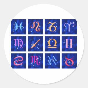 12 Zodiac- tecken och konstellationer Runt Klistermärke