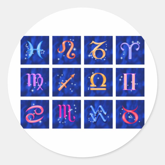 12 Zodiac- tecken och konstellationer Runt Klistermärke (Framsida)