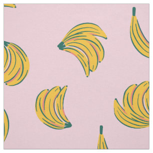 (12in) Coola bananillustrationer rosa bakgrund Tyg