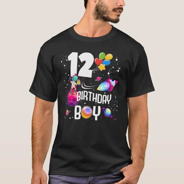 12th Birthday Boy Astronaut Space 12 Years Old Roc T Shirt (Framsida)