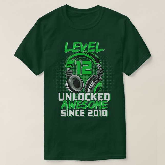 12th Birthday Boy Level 12 Unlocked Awesome 2010 V T Shirt (Design framsida)