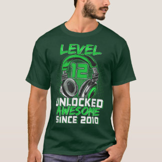 12th Birthday Boy Level 12 Unlocked Awesome 2010 V T Shirt