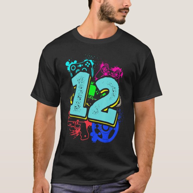 12th Birthday Boy Level 12 Unlocked Video Gamer Bi T Shirt (Framsida)