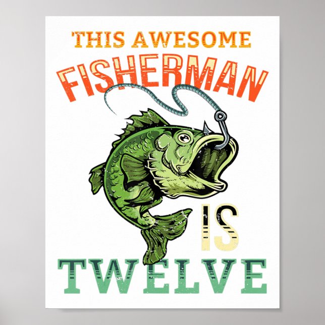 12th Birthday Fishing Gift Bass Fish Bday Party Fi Poster (Framsidan)