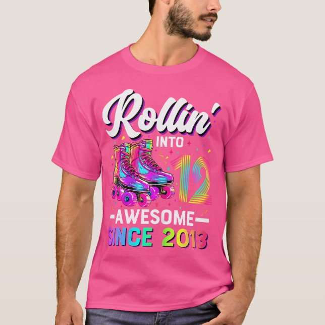 12Th Birthday Girl 12 Year Old Roller Skate Skatin T Shirt (Framsida)
