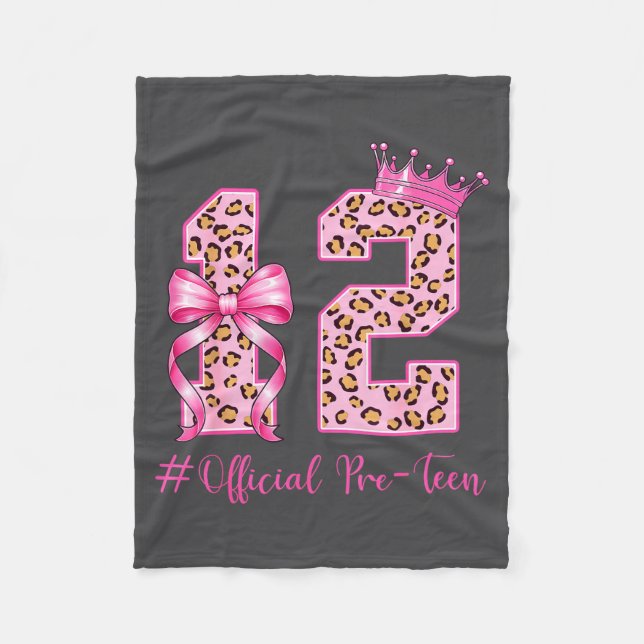 12th Birthday Girl Nk Coquette Bow Leopard 12 Year Fleecefilt (Framsidan)