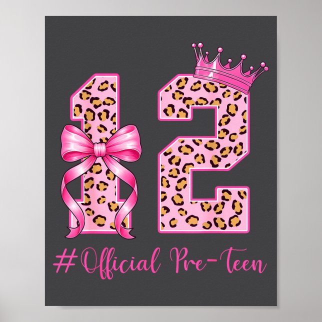 12th Birthday Girl Nk Coquette Bow Leopard 12 Year Poster (Framsidan)