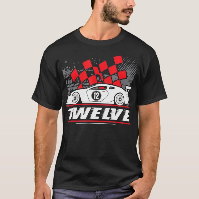 12th Birthday Race Car 12 Years Old Funny T Shirt (Framsida)