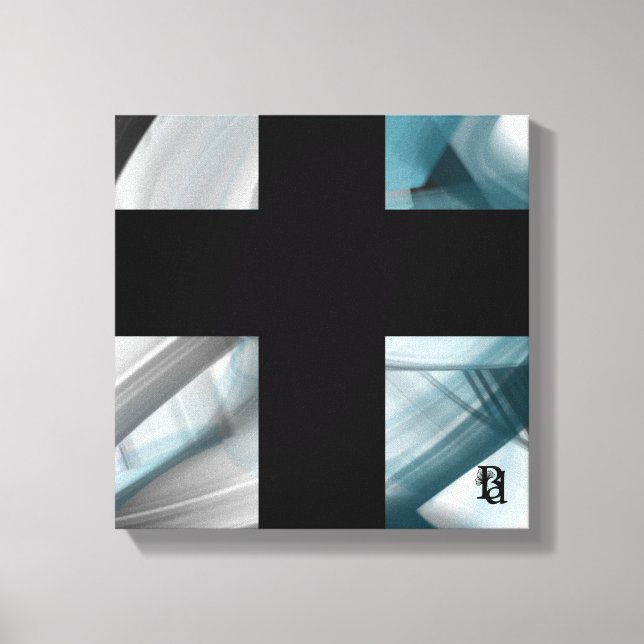 12x12" Trend Abstract Art Canvas Black White Blue (Framsida)