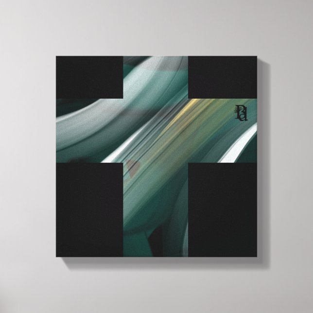 12x12" Trend Abstract Art Canvas Black White Green (Framsida)