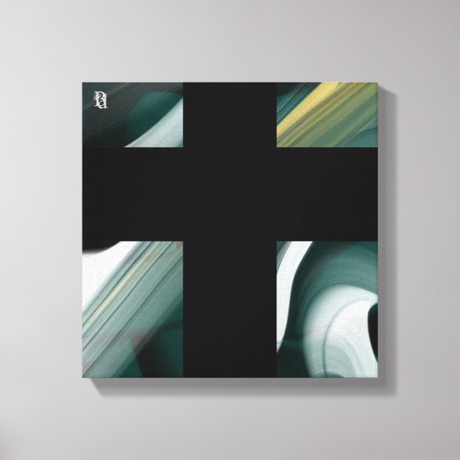12x12" Trend Abstract Art Canvas Black White Green (Framsida)