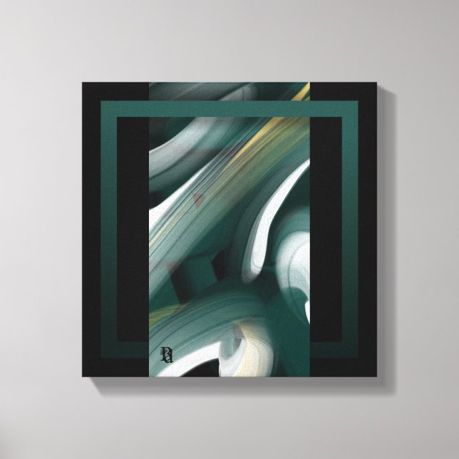 12x12" Trend Abstrakt Konst Canvas Svart Vitt Grön (Framsida)