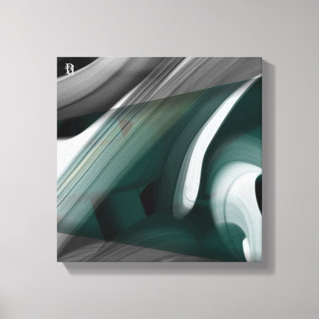 12x12" Trend Abstrakt Konst Canvas Svart Vitt Grön (Framsida)