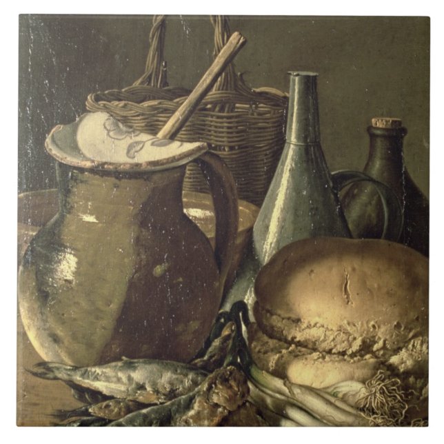 131-0058519/1 stilleben med fisken, Leeks och Brea Kakelplatta (Framsidan)