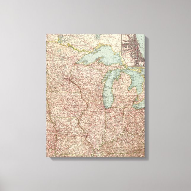 13435 Mich, Wis, Minn, Ia, Mo, Ill, Ind, Ky Canvastryck (Framsida)