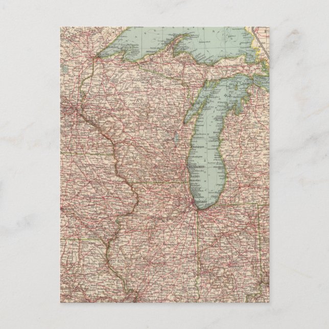 13435 Mich, Wis, Minn, Ia, Mo, Ill, Ind, Ky Vykort (Framsida)