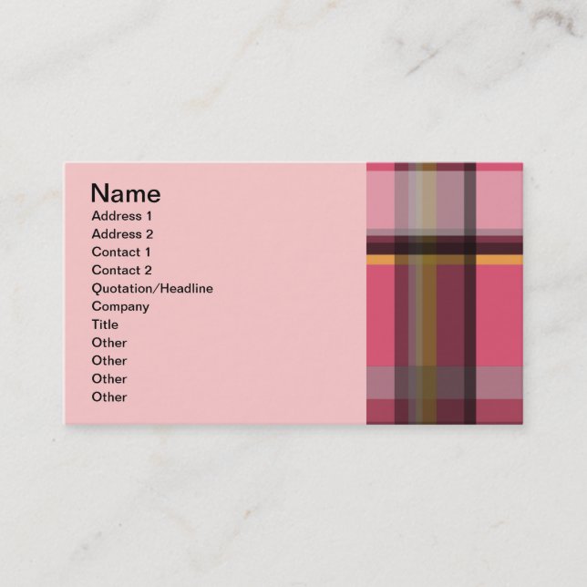 135 ROSA BROWN PLAID MÖNSTER GRAPHIC BAKGRUNDS T VISITKORT (Framsida)