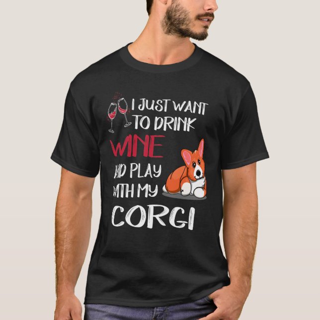 136 Jag vill bara dricka Vin T Shirt (Framsida)