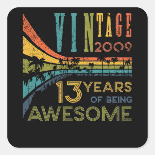 13 Åldersdagars Vintage 2009 13:e födelsedagen Fyrkantigt Klistermärke