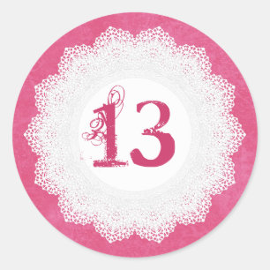 13 Åldersdagsmärkning Rosa och Snöre V009L1 Runt Klistermärke