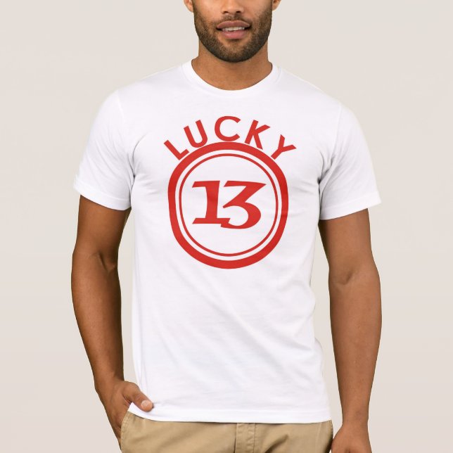 13 är det lyckligt numrerar t-shirt (Framsida)