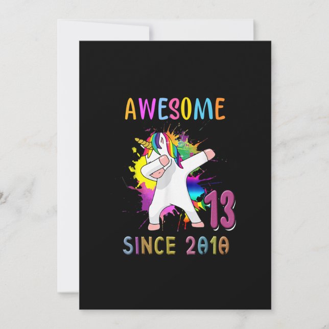 13 år Gamla Unicorn Flossing 13:e födelsedagsflick Inbjudningar (Framsida)