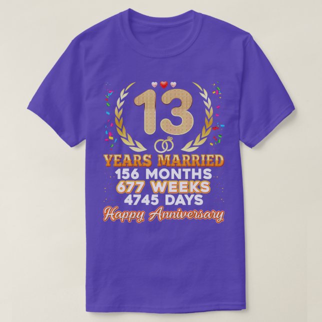 13 år Gift Lycklig 13:e Bröllop-årsdagen T Shirt (Design framsida)