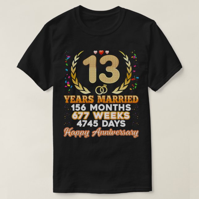 13 år Gift Lycklig 13:e Bröllop-årsdagen T Shirt (Design framsida)