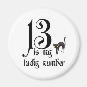 13 är mitt lyckligt numrerar+svart katt magnet
