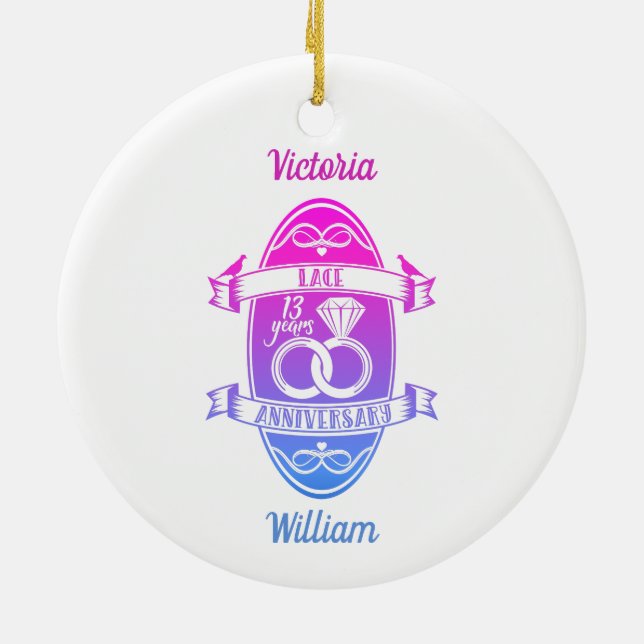 13 Årets traditionella Snöre 13:e bröllop-årsdag Julgransprydnad Keramik (Baksidan)