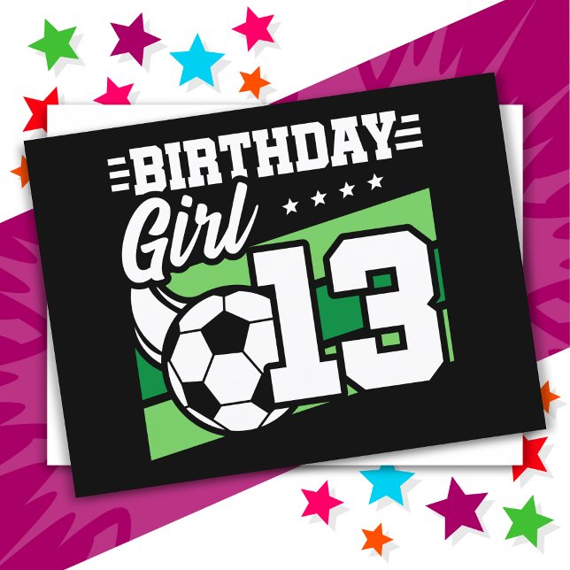 13-årig fotbollsflicka på 13-årsdag vykort (Skapare uppladdad)