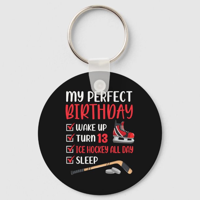 13-årig ishockey-Födelsedagsfest 13:e pojken Bda Nyckelring (Framsida)