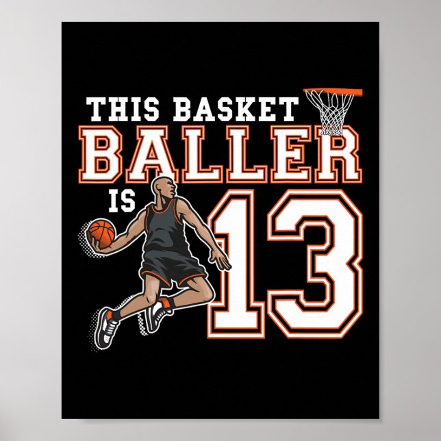 13-årig Ringar-spelare för basketboll-Födelsedagsf Poster (Framsidan)