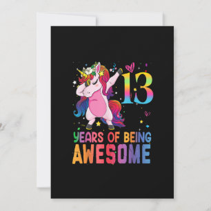13-åriga Unicorn Dabbing 13:e födelsedagsflickan U Inbjudningar