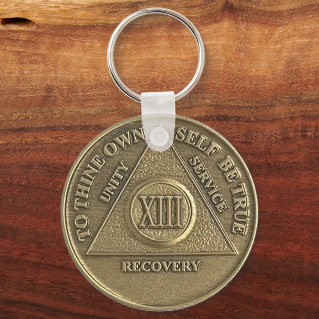 13 års CUSTOM NAME Sober Medallion Nyckelring (Framsida)