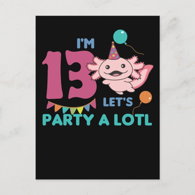 13-års födelsedag Axolotl Tretton år gammal Axolot Vykort (Framsida)