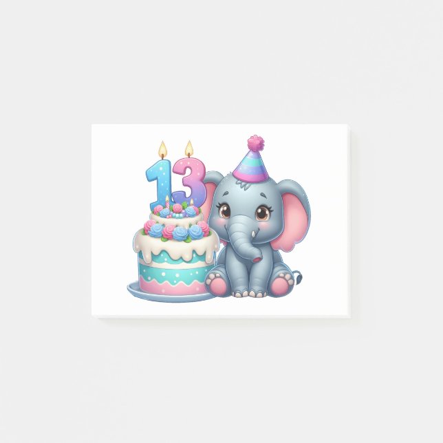 13-års födelsedag Elefant Tårta Post-it Block (Framsida)