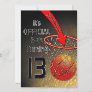 13-års födelsedags INVITATION- Pojke - SLAM DUNK Inbjudningar