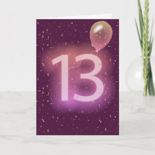 13-års födelsedags neon skylt och ballong kort