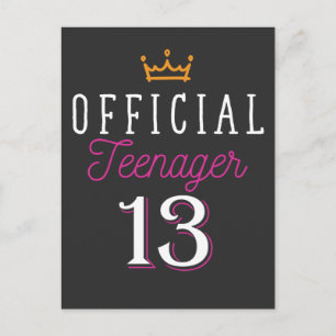 13-års födelsedags prinsessa flicka officiell tonå vykort