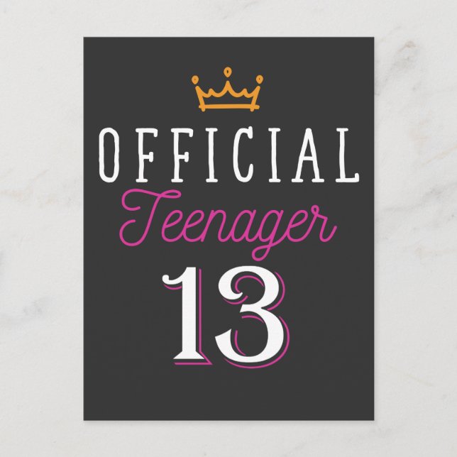 13-års födelsedags prinsessa flicka officiell tonå vykort (Framsida)