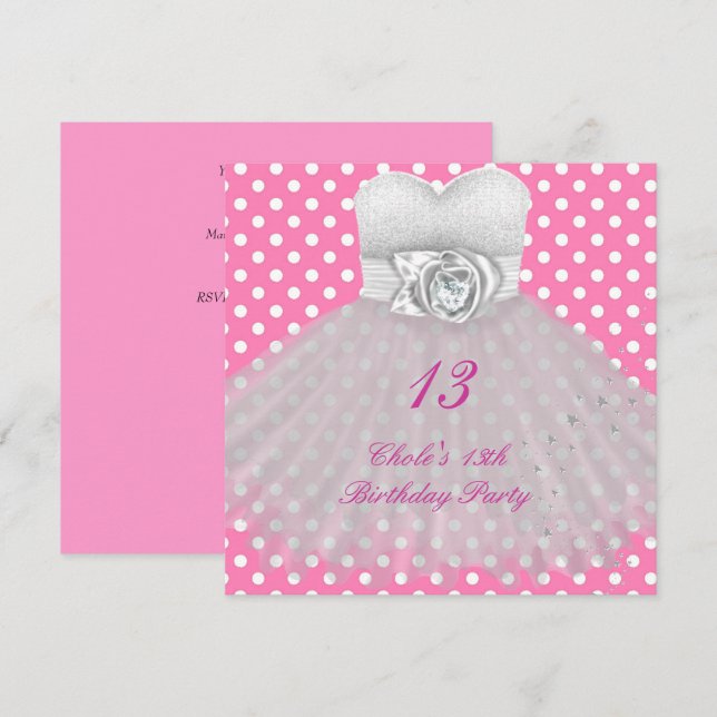 13-års födelsedagsfest för tjejer 13 tonåringar inbjudningar (Fram/baksida)