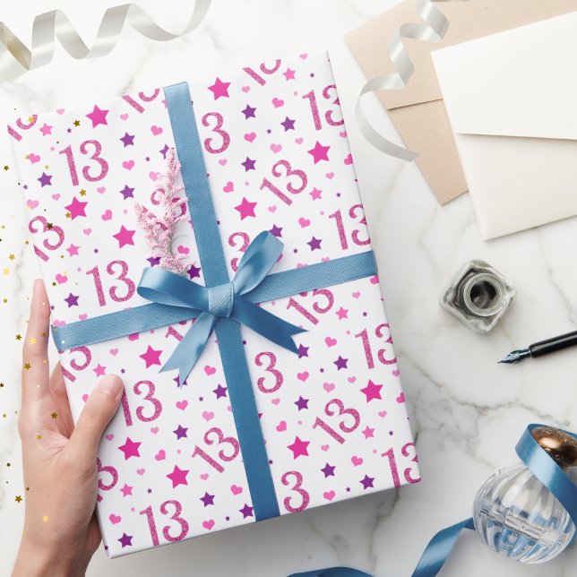 13-års glittrande födelsedagspresentpapper presentpapper (13th Birthday 13 Year old Wrapping Paper)