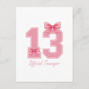 13 års Rosa Coquette Bow Officiell Teenager 13 Helg Vykort