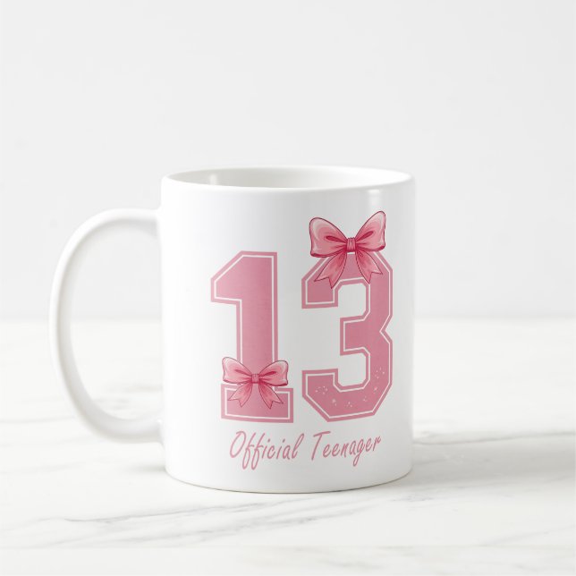 13 års Rosa Coquette Bow Officiell Teenager 13 Kaffemugg (Vänster)