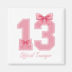 13 års Rosa Coquette Bow Officiell Teenager 13 Magnet